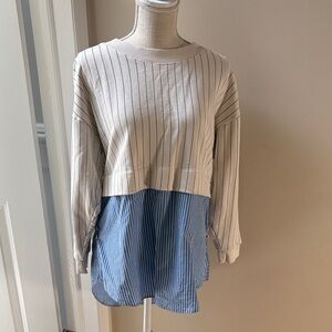 Anthropologie Cream and Blue Striped Sweater